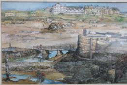 Water colour of a seaside scene framed a