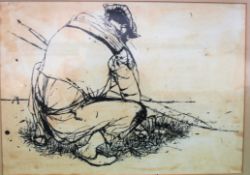 Water colour of a man hunting framed and