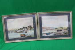 Pair of water colour seaside docks by Br