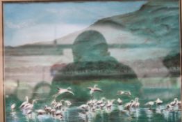 Pastel of Serengeti Flamingoes by Colin