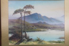 Water colour of riverside signed W and B