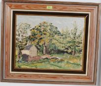 Gwen Baylis. Oil painting of forest and