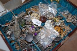 A jewellery box of costume jewellery  to include silver, vintage beads, brooches, necklaces,
