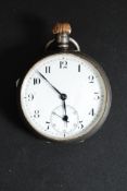A silver hallmarked for Birmingham open faced pocket watch having enamel face and a subsidiary