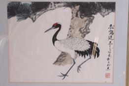 A fabulous Chinese framed and glazed watercolour print of a stork ( see illustrations )