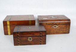 A collection of 3 Victorian boxes to include walnut and brass bound writing slope together with a