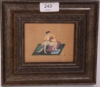 A 19th Century Indian handpainted Shunga style erotic painting miniature being framed and glazed -