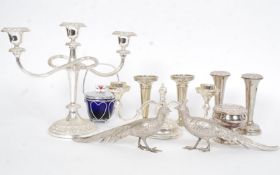 Group of silver plated items to include candlabras,