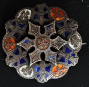 An unusual silver and enamel set masonic style brooch with pin bak.