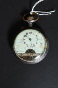 A Swiss made nickel cased Hebdomas style visible balance pocket watch,