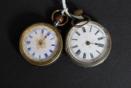 A continental silver 935 marked ladies pocket watch having decorative face with roman number