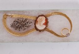 A vintage Adrian Mann yellow metal ladies vintage necklace  being marked to the clasp together with