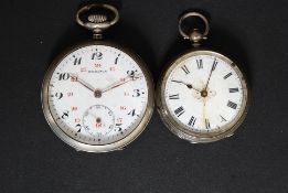 A gents silver stamped 925 open faced pocket watch by Enigma along with a ladies open faced silver