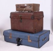 A vintage steamer trunk along with two vintage / retro suit cases H26 W91 D60 cm