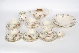 A Royal Doulton Old Leeds Spray part dinner / tea service with green stamps to verso  No D3548 Rd