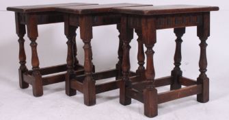 A set of 3 Jacobean revival good quality oak joint stools.