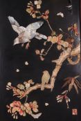 A Victorian Japanese shellwork and mother of pearl made hardwood panel