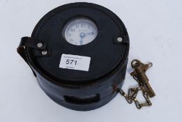 A 20th century Industrial leather cased Blick nightwatchmans recording clock