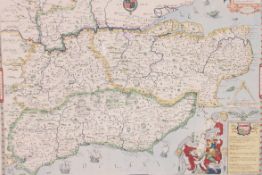 A vintage hand coloured lithograph print map of Kent, Sussex,