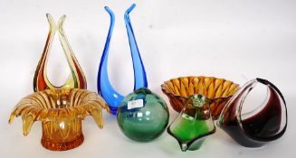 A collection of studio art glass to include Murano Sommerso, vase,