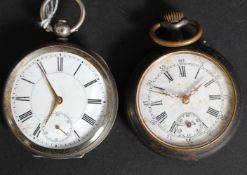 Two pocket watches, one being silver cased with enamel face,