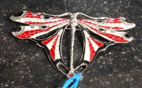 A large 925 white metal silver and enamel set butterfly brooch