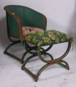 A vintage 1940's Lloyd Loom style conservatory chair in green with cross leg stretchers together