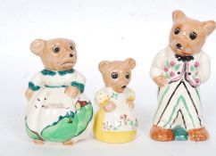 A Melbaware 3 piece ceramic cruet set - 3 three bears, mother, father, child  2 x pepper ,