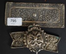 An oriental white metal plaque,