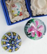 A Strathearn glass paperweight - spiral twist with millefiori cane work complete in the box