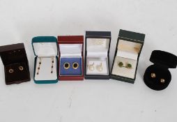 A collection of six pairs of gold and yellow metal (stamped ' 375 ' or '9ct' or similar) ladies