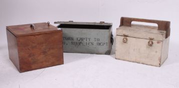 A collection of vintage wooden boxes to include mid 20th century wooden first aid box,