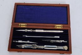 A vintage wooden cased set of General Post Office Issue 1936 architects tools by JA Nicholl & Co