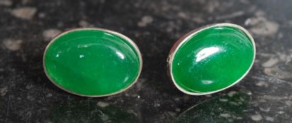 A pair of 925 silver / white metal and jade earrings