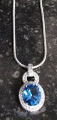 A 925 white metal silver and simulated aquamarine pendant necklace.