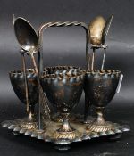 A Victorian 4 piece cruet egg set of silver plate construction marked for  Elizabeth Jane