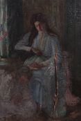 A 19th century oil on board painting - portrait study of a lady being set within a large gilt wood