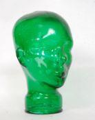 A 20th century green glass studio artistic head H29cm