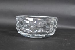 A fabulous Orrefors glass bowl in the manner of Edvin Ohrstrom having etched markings to the base