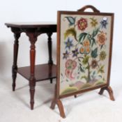 A Victorian mahogany centre table together with a tapestry inset early 20th century fire screen