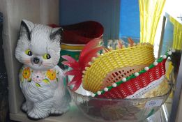A retro 1950's litch lot of plastic wares to include westie moneybox, plastic fairy lights,