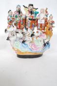 A 20th century Chinese oriental figural diorama of the Sanxing deitys, Fu, Shu & Lu.