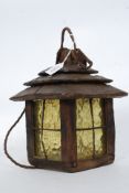 A fabulous 1950's rustic wooden glass lantern.
