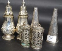 2 silver plated sugar sifters - castors of good quality together with a pair of Elkington plate