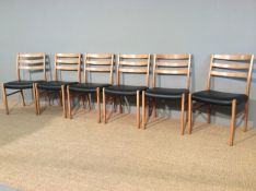 A set of 6 vintage retro dining chairs, Solid beech frames, with a medium varnish finish,