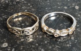 2 9ct white gold ladies dress rings being marked 375, one being gypsy style fret pierced,
