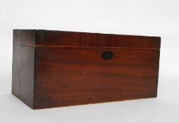 A Georgian mahogany and ebony strung inlaid tea caddy box of rectangular form with hinged top and