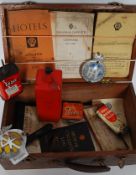 A collection of motoring related items to include AA & RAC badges, oil cans,
