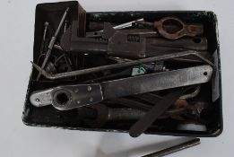 A good selection of vintage motor car tools, Mk1 Jaguar spanner, other spanners,