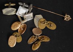 A collection of gentlemans cufflinks to include 9ct gold example,